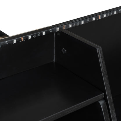 Full Bunk Bed with APP-Controlled LED Lights (7 Colors), USB Ports, Storage Shelves and 2 Drawers, Black image 4