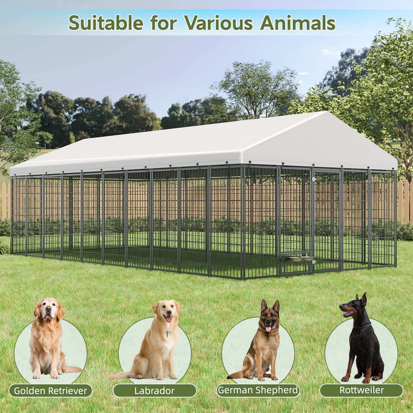 Large Dog Kennel Outdoor Pet Pens Dogs Run Enclosure Animal Hutch Metal Coop Fence with Roof Cover. 18.9'L x 9.61'W x 6.76'H. image 2