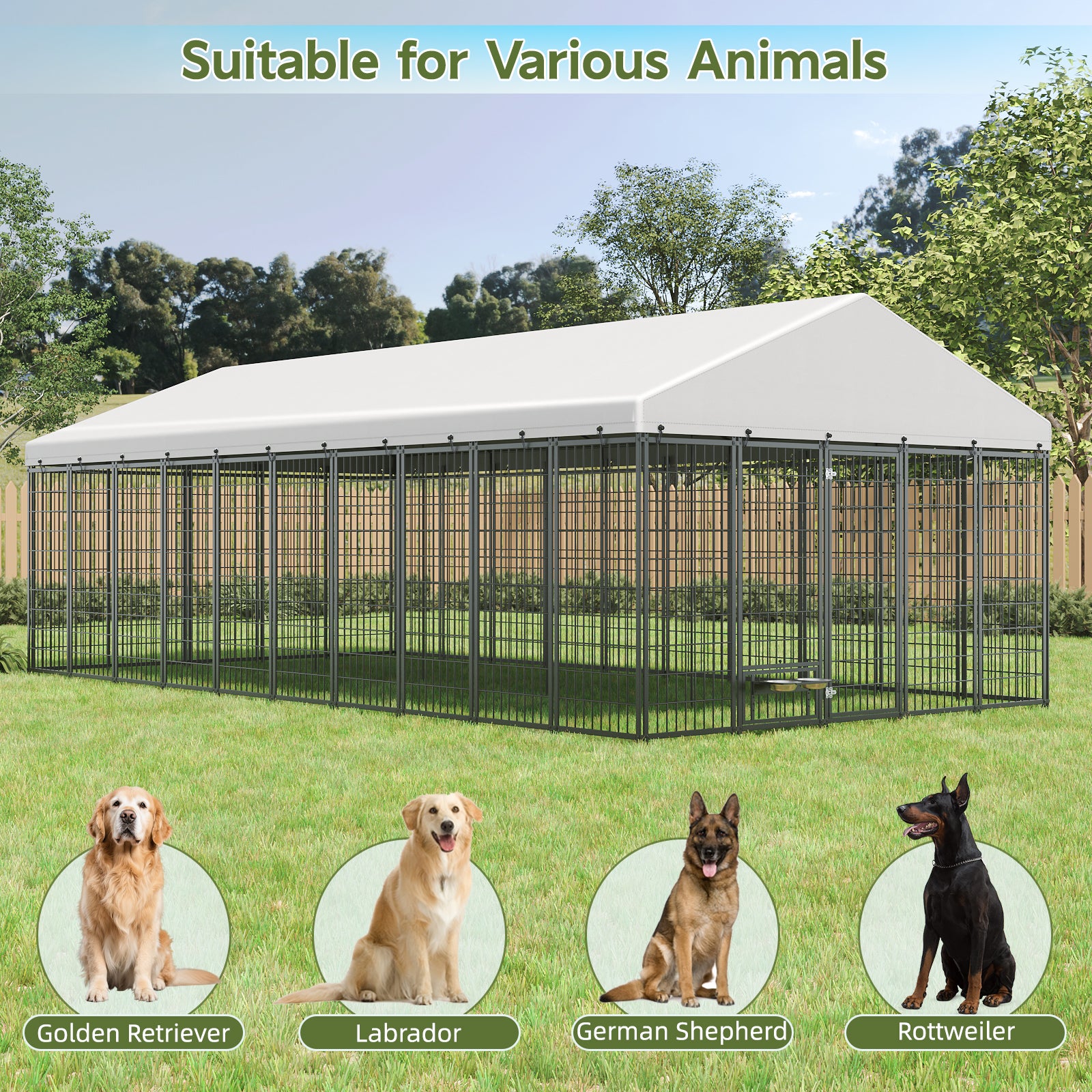 Large Dog Kennel Outdoor Pet Pens Dogs Run Enclosure Animal Hutch Metal Coop Fence with Roof Cover. 18.9'L x 9.61'W x 6.76'H. image 2