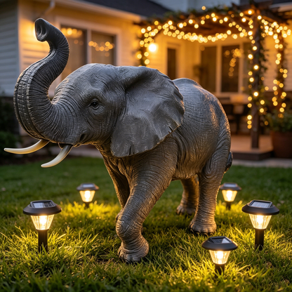 20'' Tall Resin Elephant Statue with Raised Trunk, Weather Resistant Outdoor Elephant Sculpture Decor for Yard, Lawn, Patio, Front Porch & Garden Ornament image 1