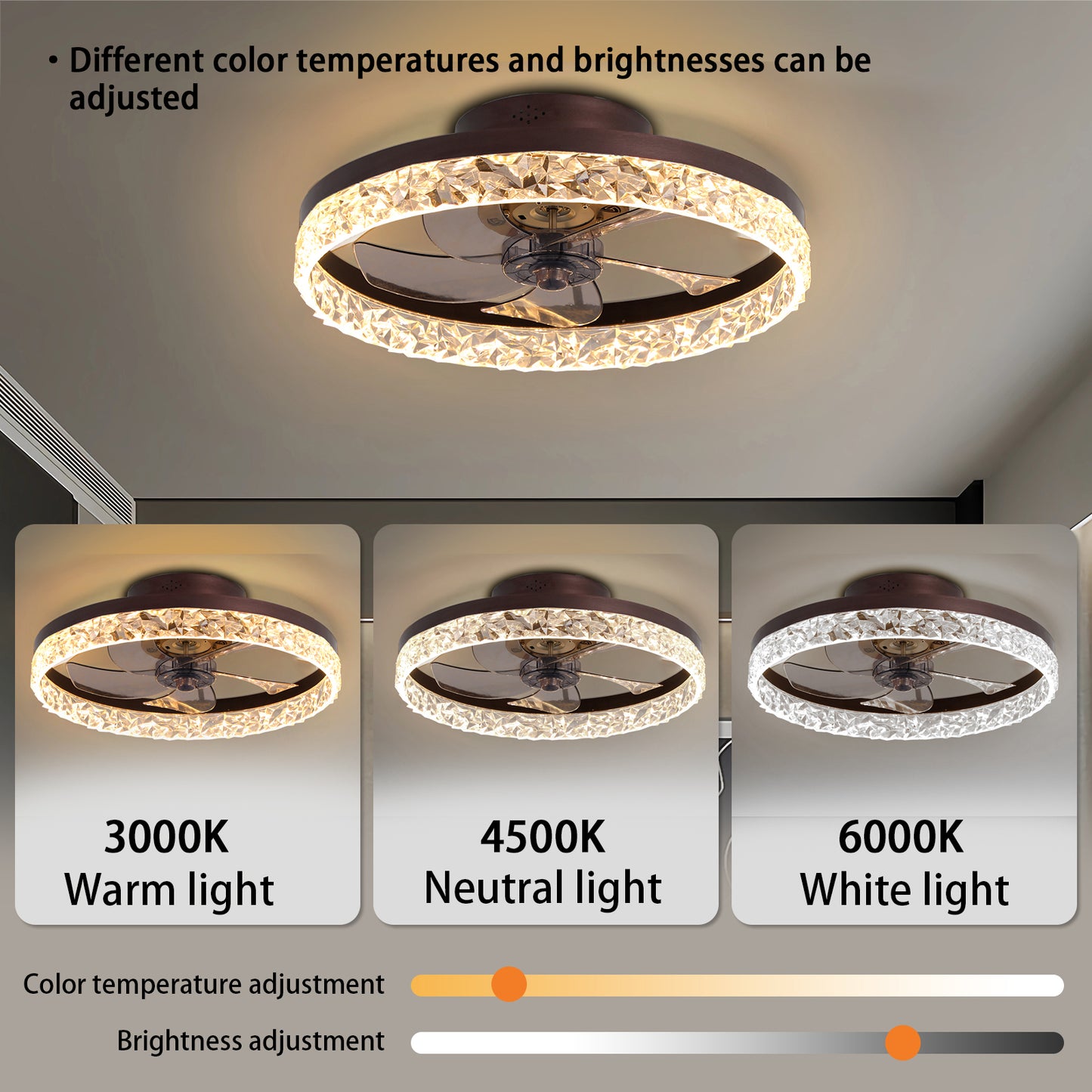 19.7" Ceiling Fans with Lights, Low Profile Ceiling Fan and Remote, Flush Mount Ceiling Fans, Stepless Dimmable LED Light, Brown Fixtures for Bedroom, Living Room image 4