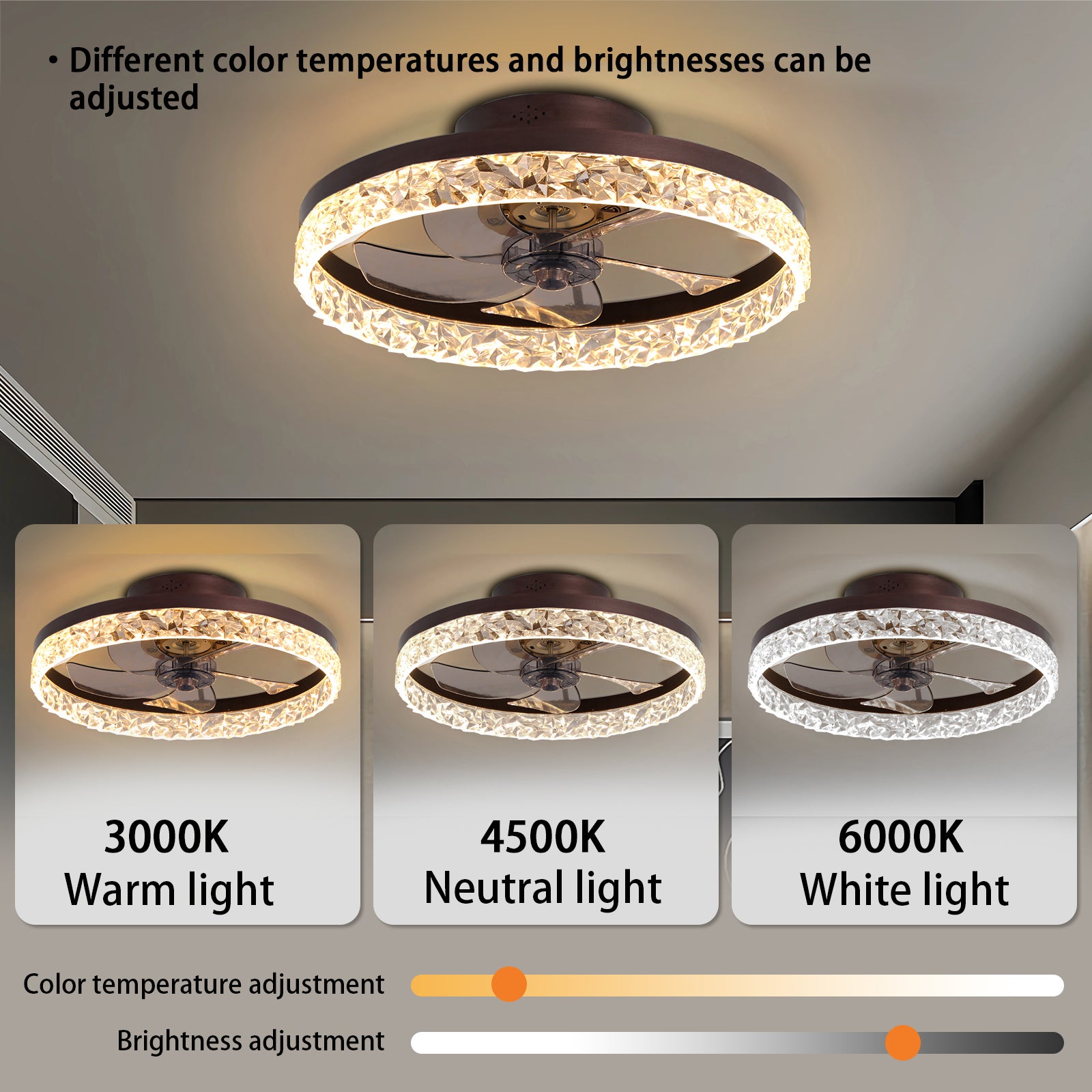 19.7" Ceiling Fans with Lights, Low Profile Ceiling Fan and Remote, Flush Mount Ceiling Fans, Stepless Dimmable LED Light, Brown Fixtures for Bedroom, Living Room image 4