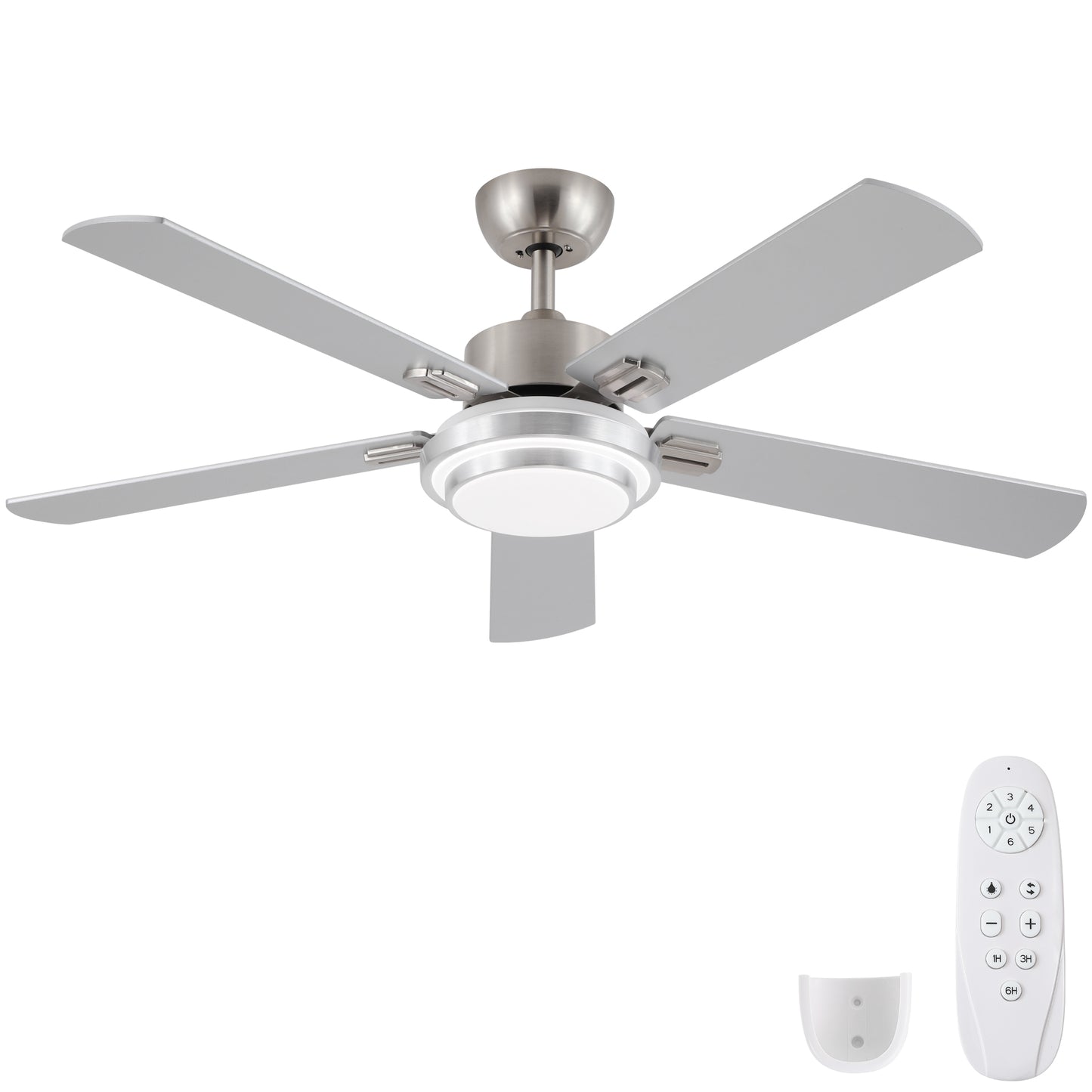 52 in. Indoor Brushed Nickel Ceiling Fan with Intergrated LED Light Kit with Remote Control, 5 Plywood Blades and Work with Smart APP image 5