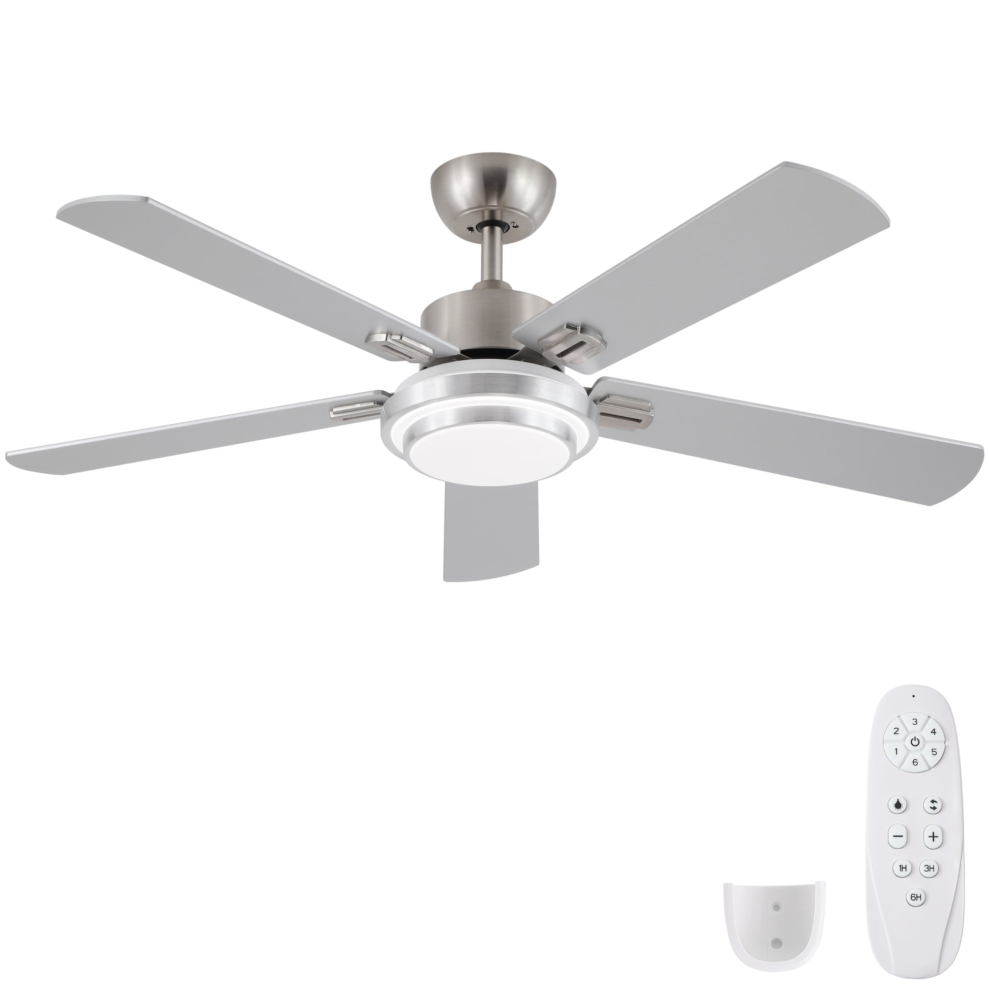 52 in. Indoor Brushed Nickel Ceiling Fan with Intergrated LED Light Kit with Remote Control, 5 Plywood Blades and Work with Smart APP image 5
