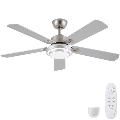 52 in. Indoor Brushed Nickel Ceiling Fan with Intergrated LED Light Kit with Remote Control, 5 Plywood Blades and Work with Smart APP image 5