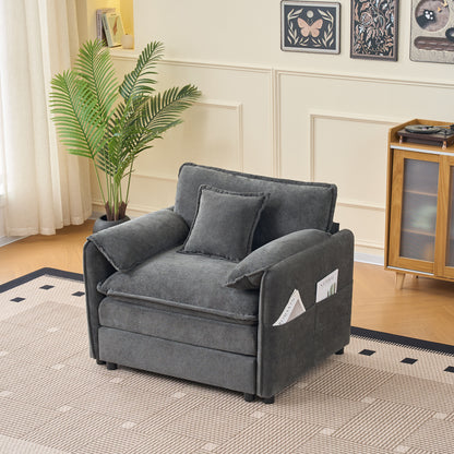 Oversized 41.73" Sofa Chair, Modern Upholstered Armchair with 1 Toss Pillow, Modular Sectional Sofa for Living Room, Deep Seat Reading Sofa for Bedroom Apartment, DIY Combination Chenille,Grey image 2