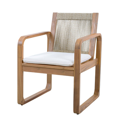 2-Piece Outdoor Dining Chairs Set: Acacia Wood with Multi Brown Rope Back & Beige Cushion, Water Repellent Fabric, 400 lbs Capacity, Light Teak Finish image 9