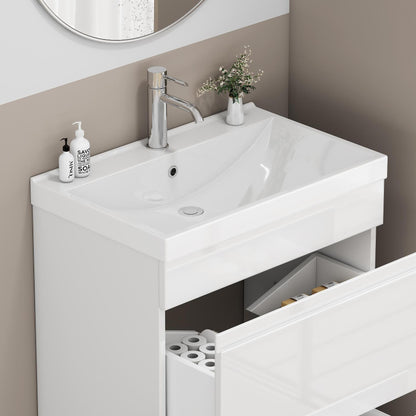 24 Inch Bathroom Vanity Sink Top,Ceramic Basin,2.6-inch Thickened Ceramic Basin,Does Not Include Faucet and Drain,Glossy White image 5