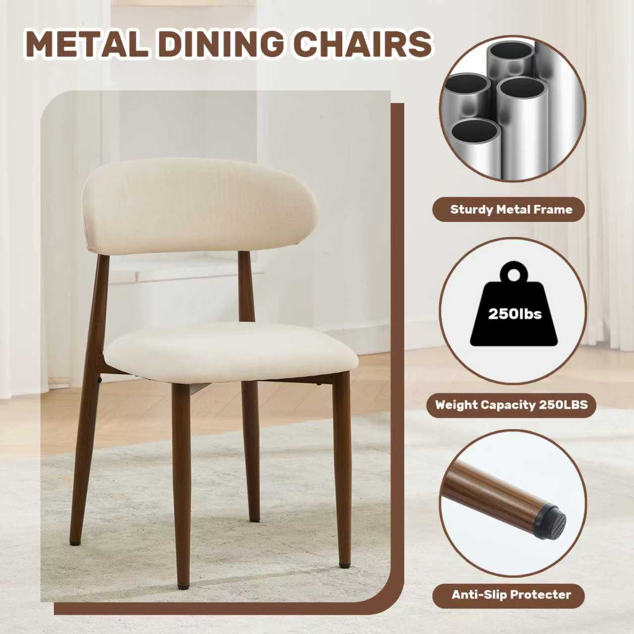 Dining Chairs Set of 2, Metal Kitchen Chairs with Modern Fabric Upholstered for Dining Room, Beige image 11