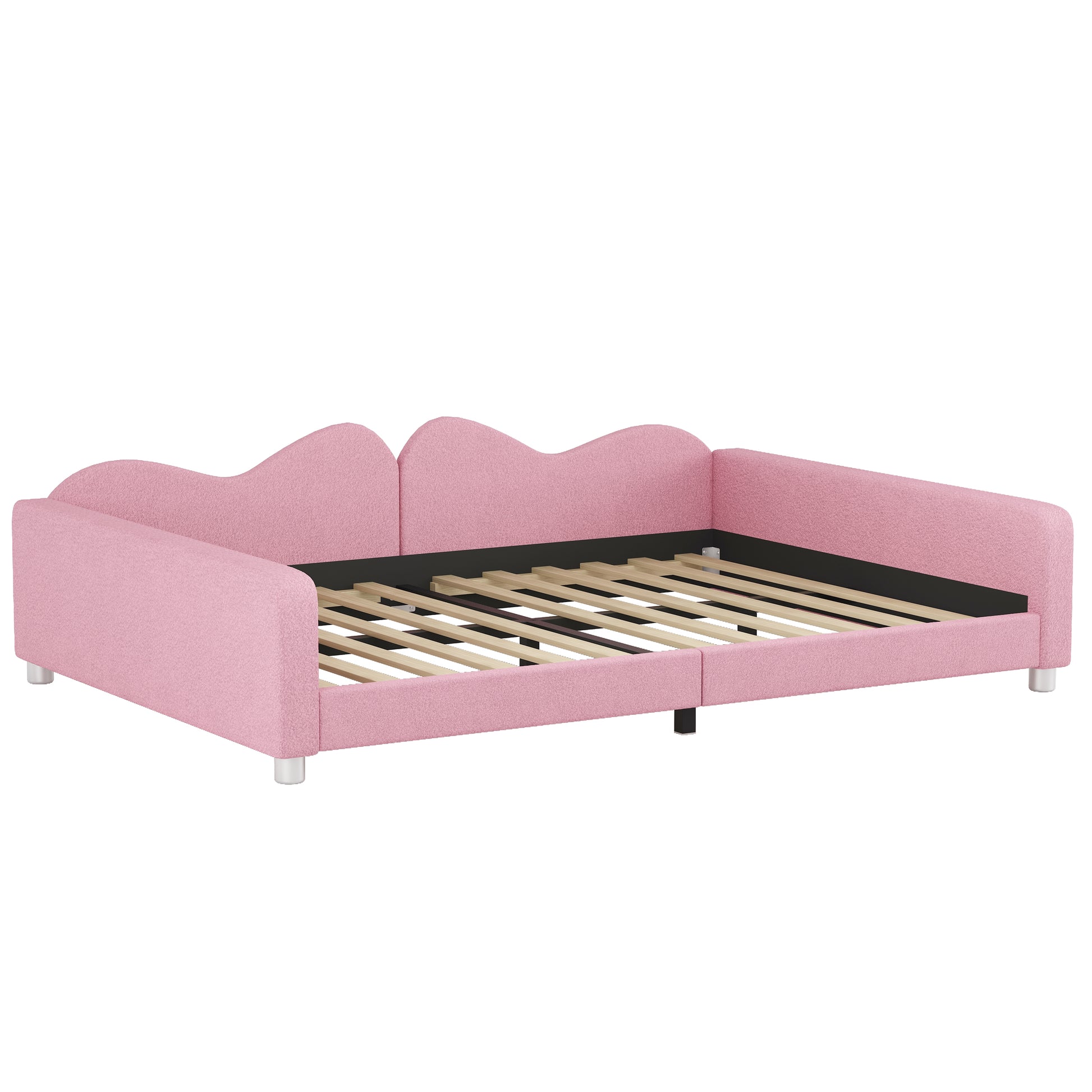 Full size Upholstered Daybed, Sherpa Fabric Sofabed with Cloud-Shaped Backrest, No Box-spring Needed, Pink(Old SKU: WF532069AAH) image 5