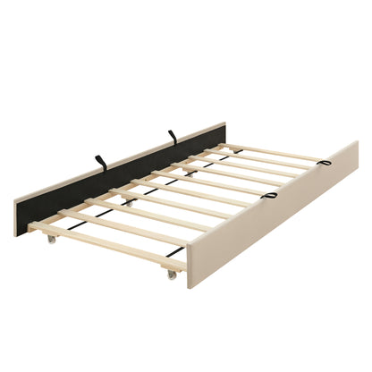 Queen Size Velvet Upholstered Platform Bed with Twin XL Size Trundle, Beige image 9
