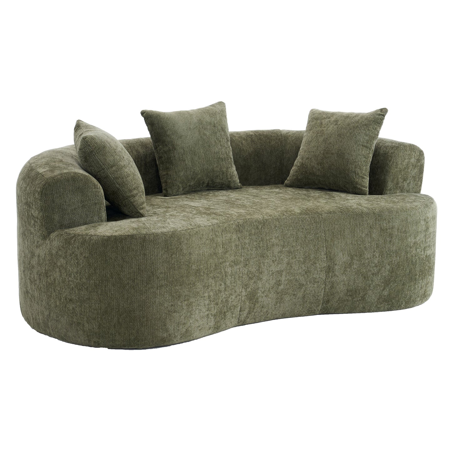 Crescent-shaped sofa, modern low-back design with deep cushions, self-inflating foam-filled large two-seater sofa requiring no assembly. (green chenille fabric) image 9