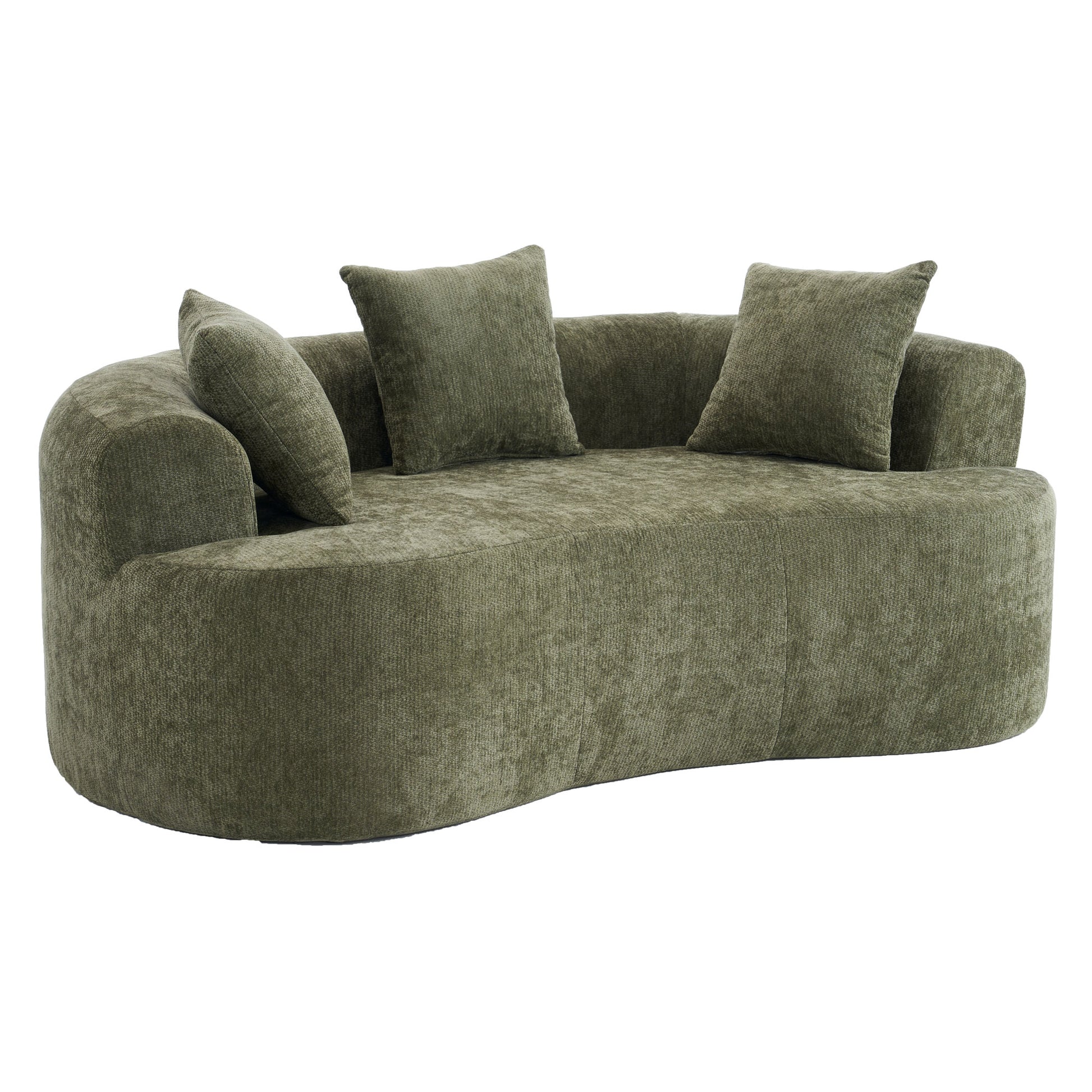 Crescent-shaped sofa, modern low-back design with deep cushions, self-inflating foam-filled large two-seater sofa requiring no assembly. (green chenille fabric) image 9