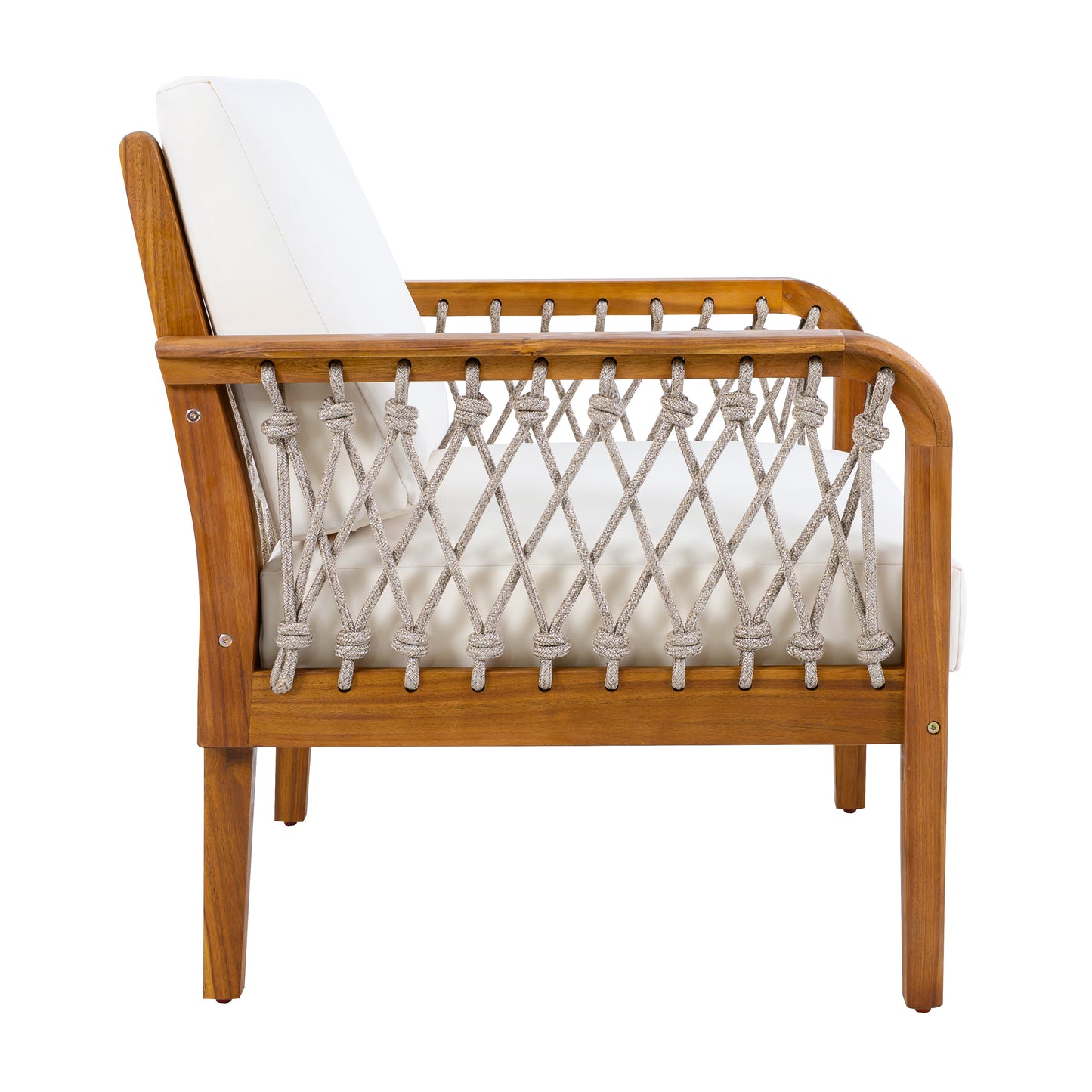 Outdoor Acacia Wood Club Chair with Handwoven Rope(Set of 2), Teak Finish image 8