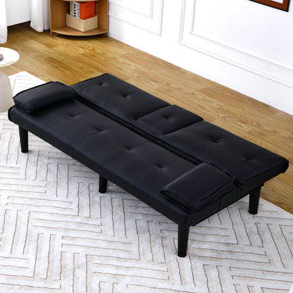 The 67-inch black PVC multi-functional sofa bed with a foldable and cup holder design makes it extremely convenient to turn the living room into a guest room image 7