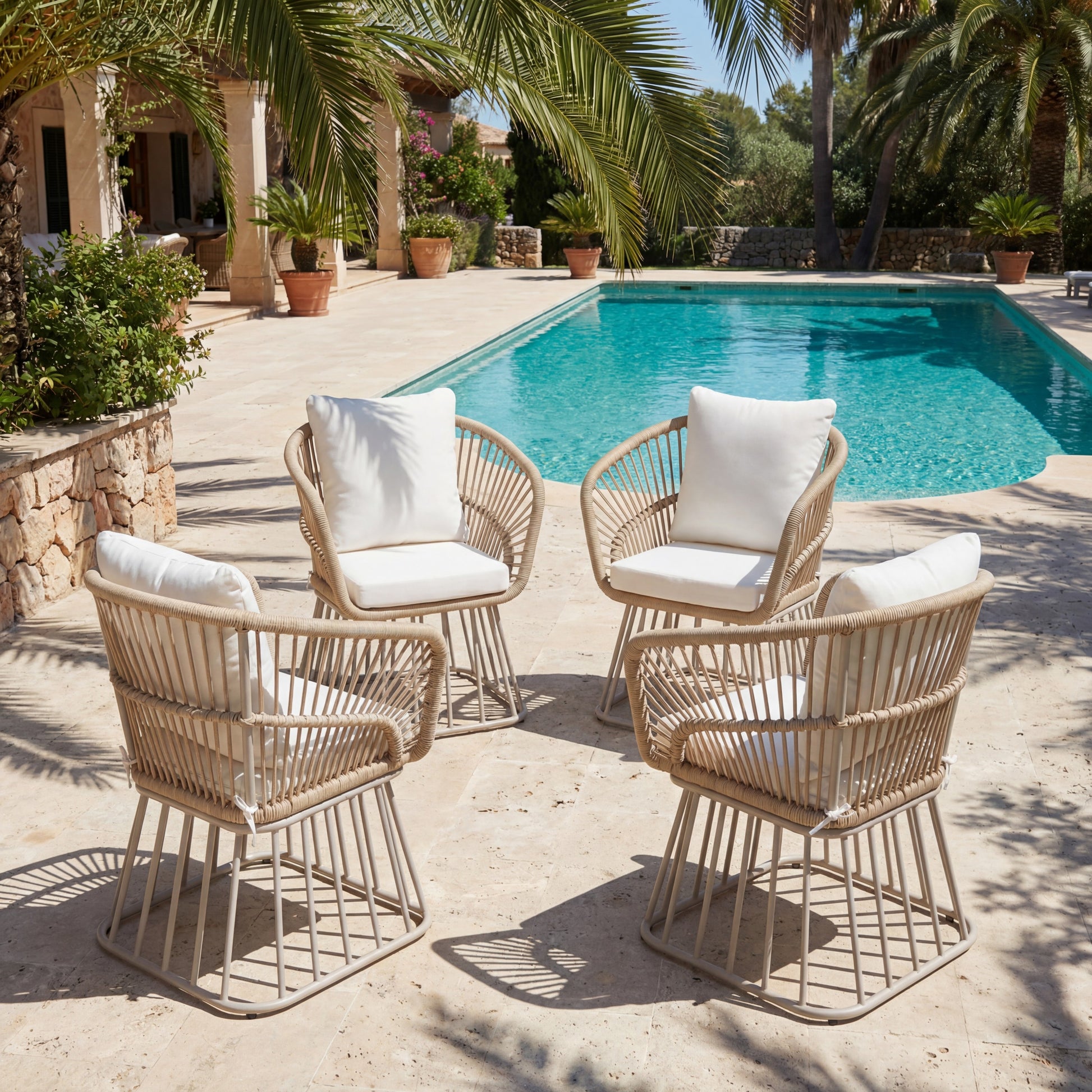Outdoor Dining Chair MP1 - Teak Finish Wicker & Beige Steel Frame, 300LBS Weight Capacity, Includes Cushion image 11