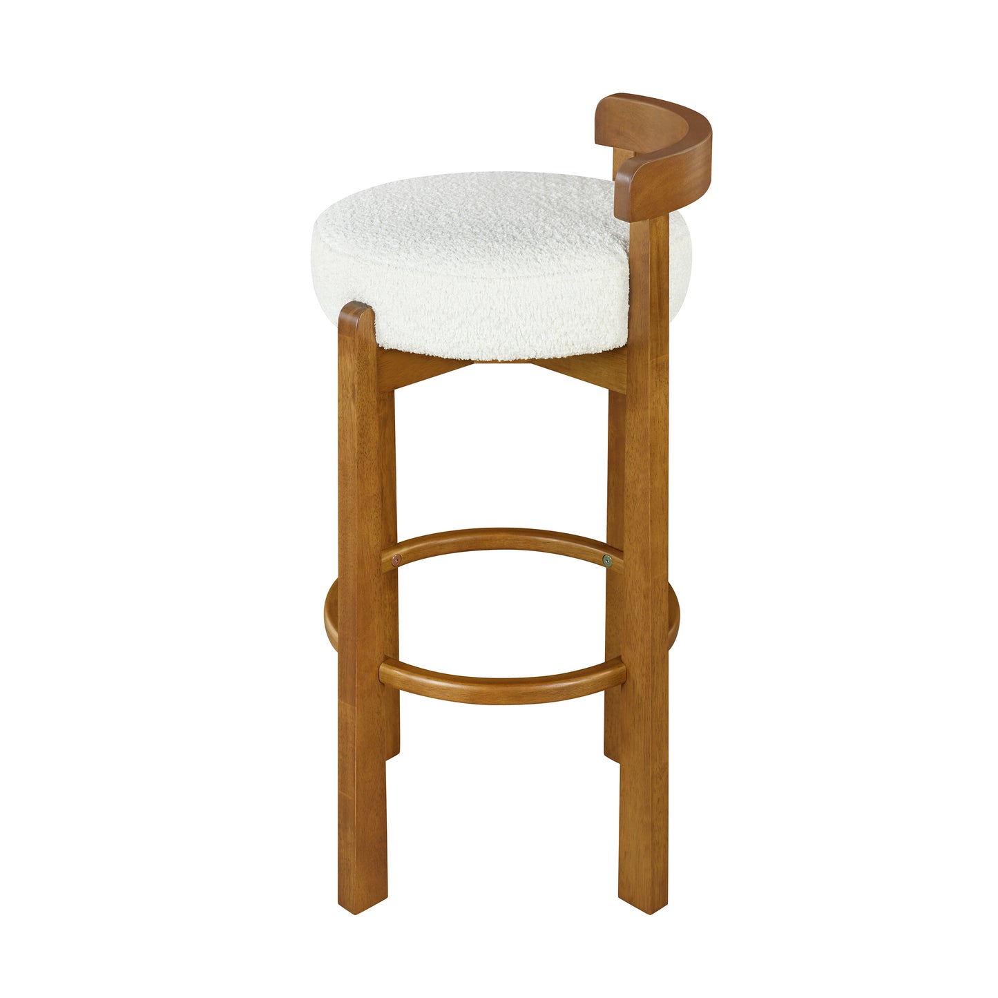Elise Indoor Wooden Low Back Barstool, Walnut Finished and White Upholstery, Set of 2 image 7