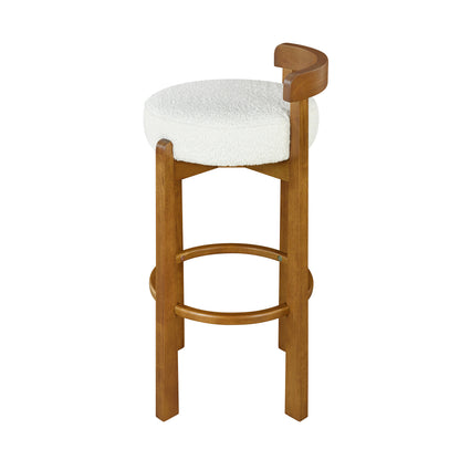 Elise Indoor Wooden Low Back Barstool, Walnut Finished and White Upholstery, Set of 2 image 7