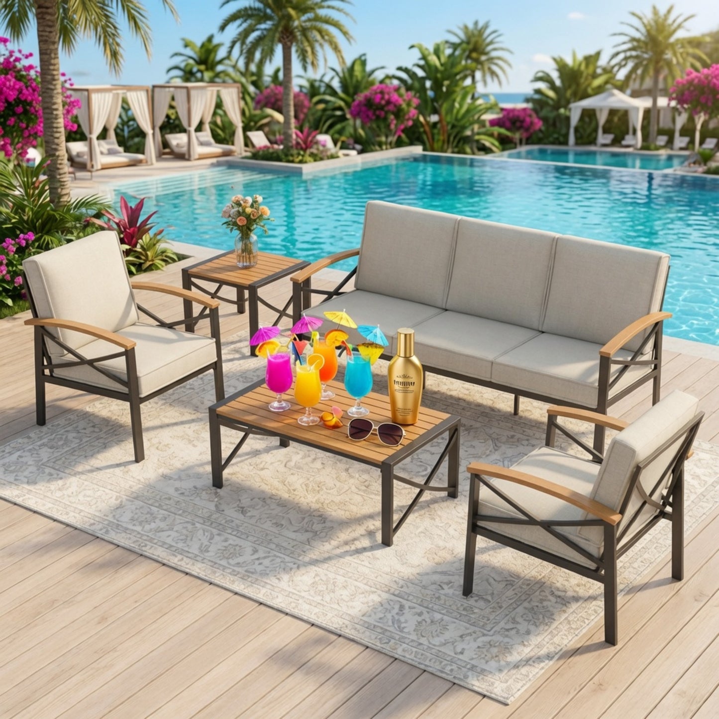 18.9” Black Square Side Havey-Duty Metal Outdoor Patio End Table image 2