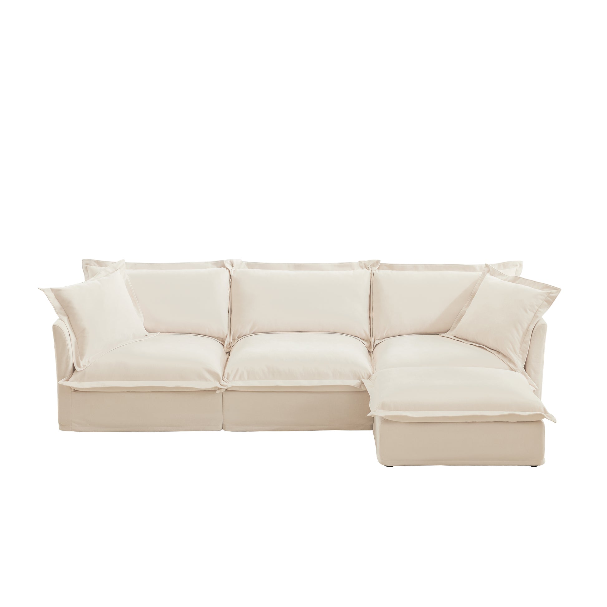 L-Shaped Slipcovered Sectional Sofa Couch, Comfy Chenille Deep Seat Cloud Couch with Convertible Ottoman & 2 Big Pillows, Modern Oversized 3 Seater Slipcovered Sofa Set for Living Room Office, Cream image 12