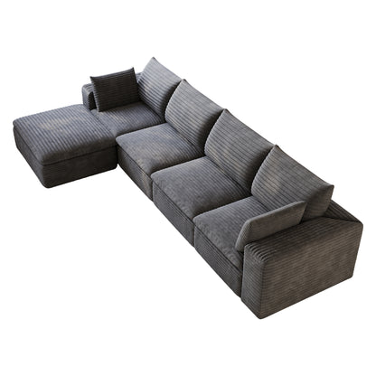 134" Cloud Sofa,Corduroy Fabric,Deep Seat Couches,Double-layer design,Removable Cushion,No Assembly, DIY Combination for Living room, Bedroom,Conference room,Apartment,Dark Grey image 10