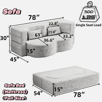 Modern Floor Sofa with 2 Pillows,Convertible Sherpa Fleece Fabric Foam-Filled Sleeper Sofa Bed,15" Full Size Folding Mattress for Living Room,Guest Bed,no assembly required,Black(SameW1885P2722) image 7