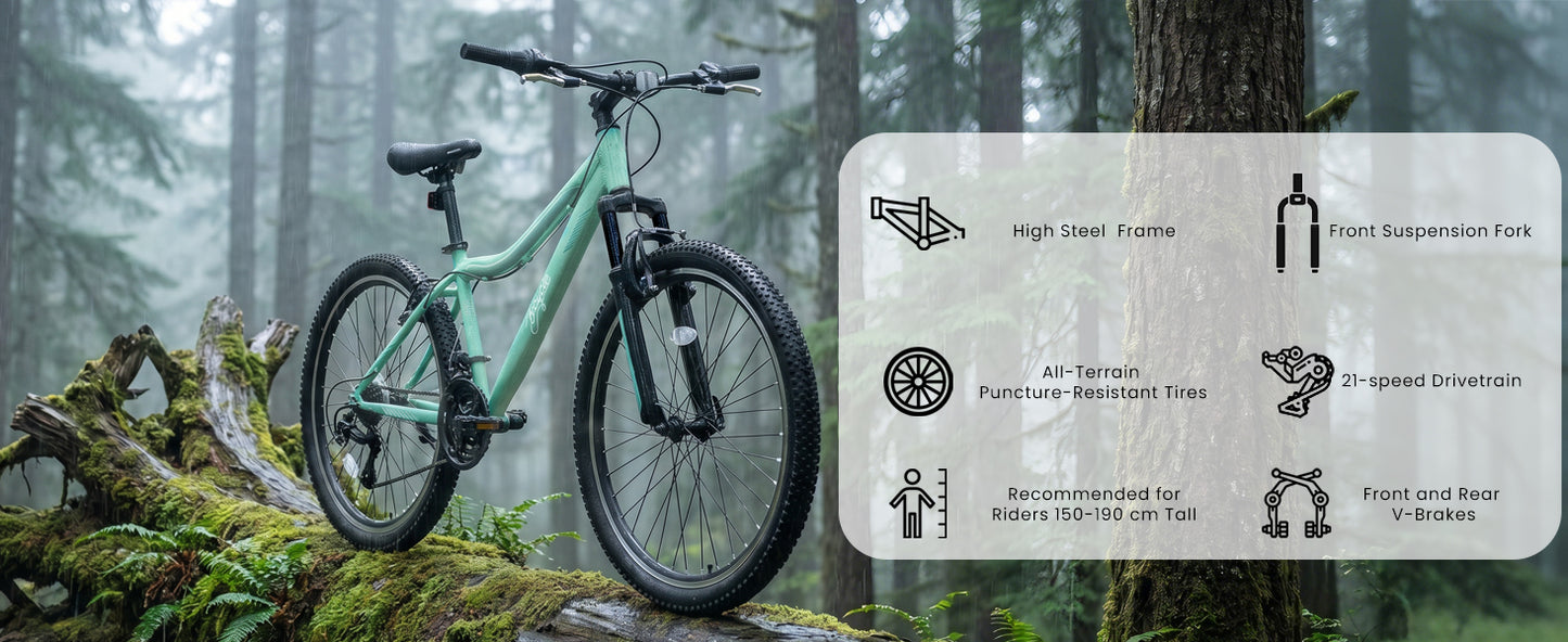 A24208D Mountain Bike 24/26 Inch, High-Density Carbon Steel Frame, 21 Speed, Front Suspension, Dual V-Brakes, 80% Pre-Assembled for Men Women Teens image 12