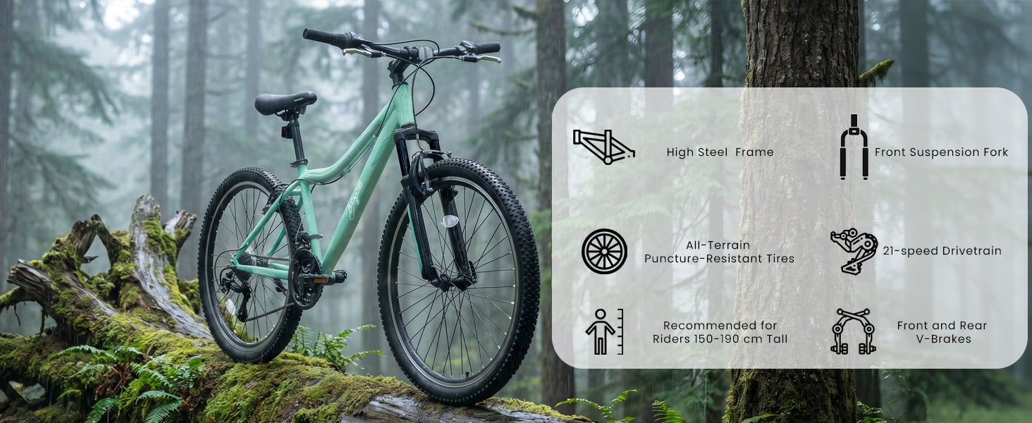 A24208D Mountain Bike 24/26 Inch, High-Density Carbon Steel Frame, 21 Speed, Front Suspension, Dual V-Brakes, 80% Pre-Assembled for Men Women Teens image 12