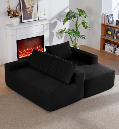 104" Cloud Sectional Sofa with L-Shape Chaise and Side Pockets, Modern Modular Design, with side pockets, Upholstered Couch for Living Room/Bedroom, No Assembly Required (CorduroyFabric),Black, Right image 4