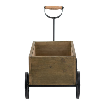 16.5x9.5x8" Rustic Wooden Wagon Planter with Black Iron Wheels and Handle image 4