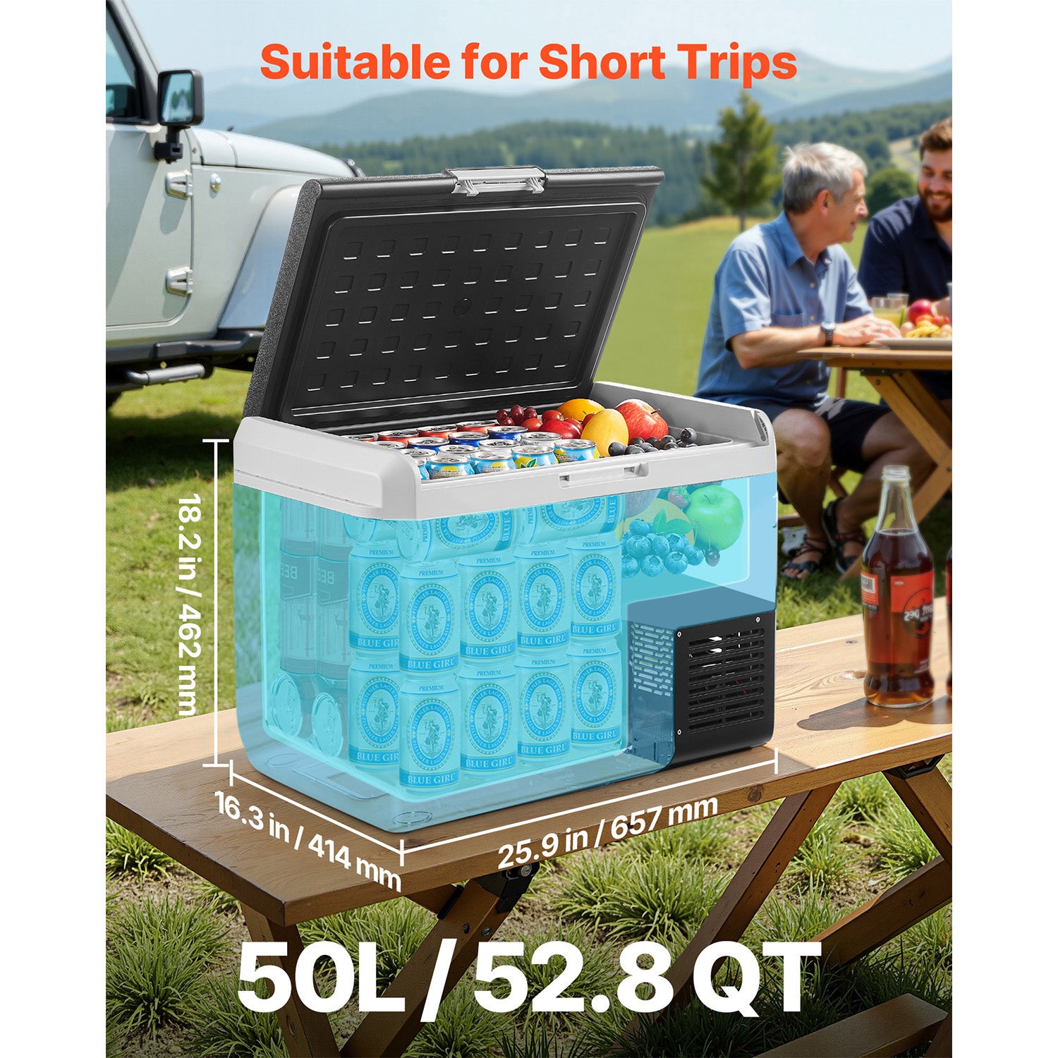 12 Volt Car Refrigerator, 52.8QT/50L Car Fridge, Portable Electric Cooler with -4℉~68℉ Adjustable Temperature, 12/24V DC and 100- 240V AC Compressor Freezer for Outdoor, Camping, Travel, RV image 5
