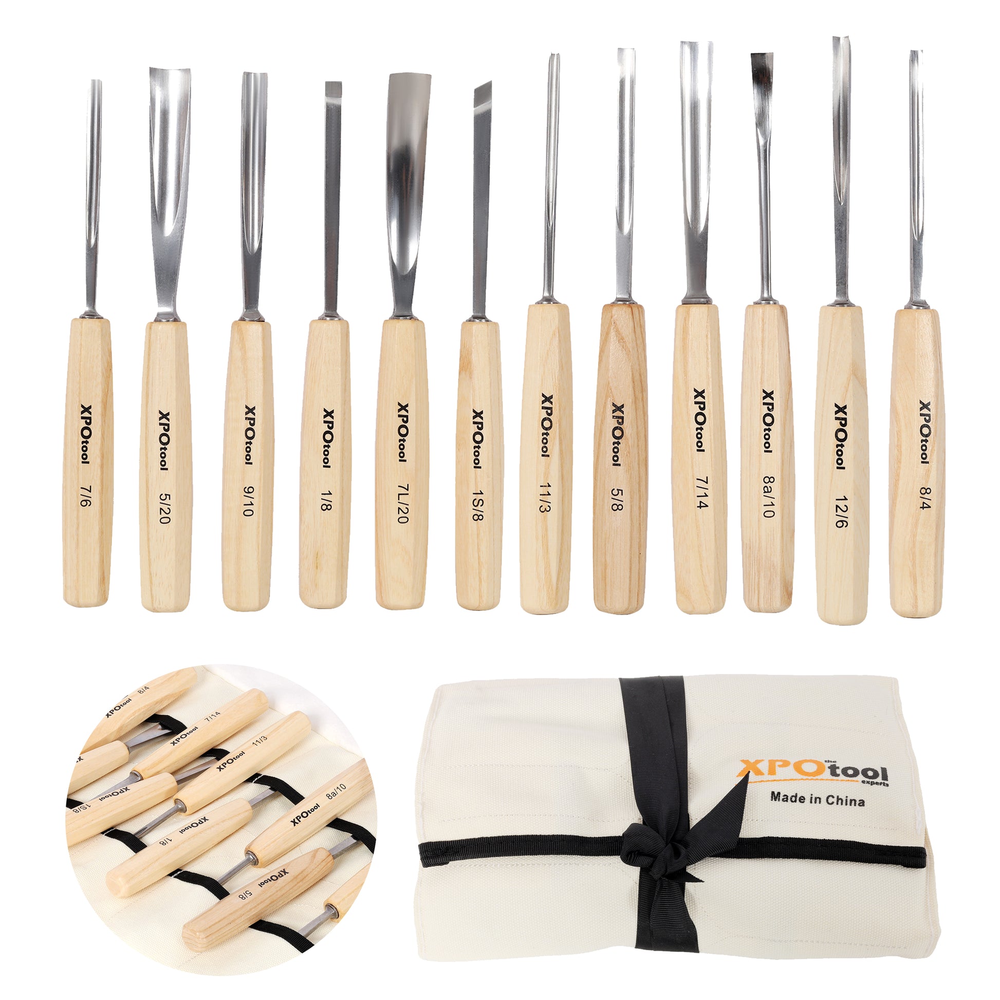 Canvas storage bag for wood carving chisels