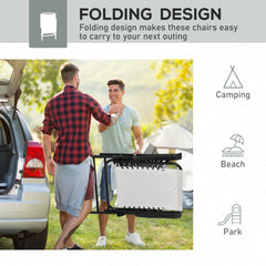 Outsunny Set of 2 Patio Folding Chairs, Outdoor Bungee Sling Chairs w/ Armrests, Portable Lawn Chairs for Camping, Garden, Pool, Beach, Backyard, Cream White