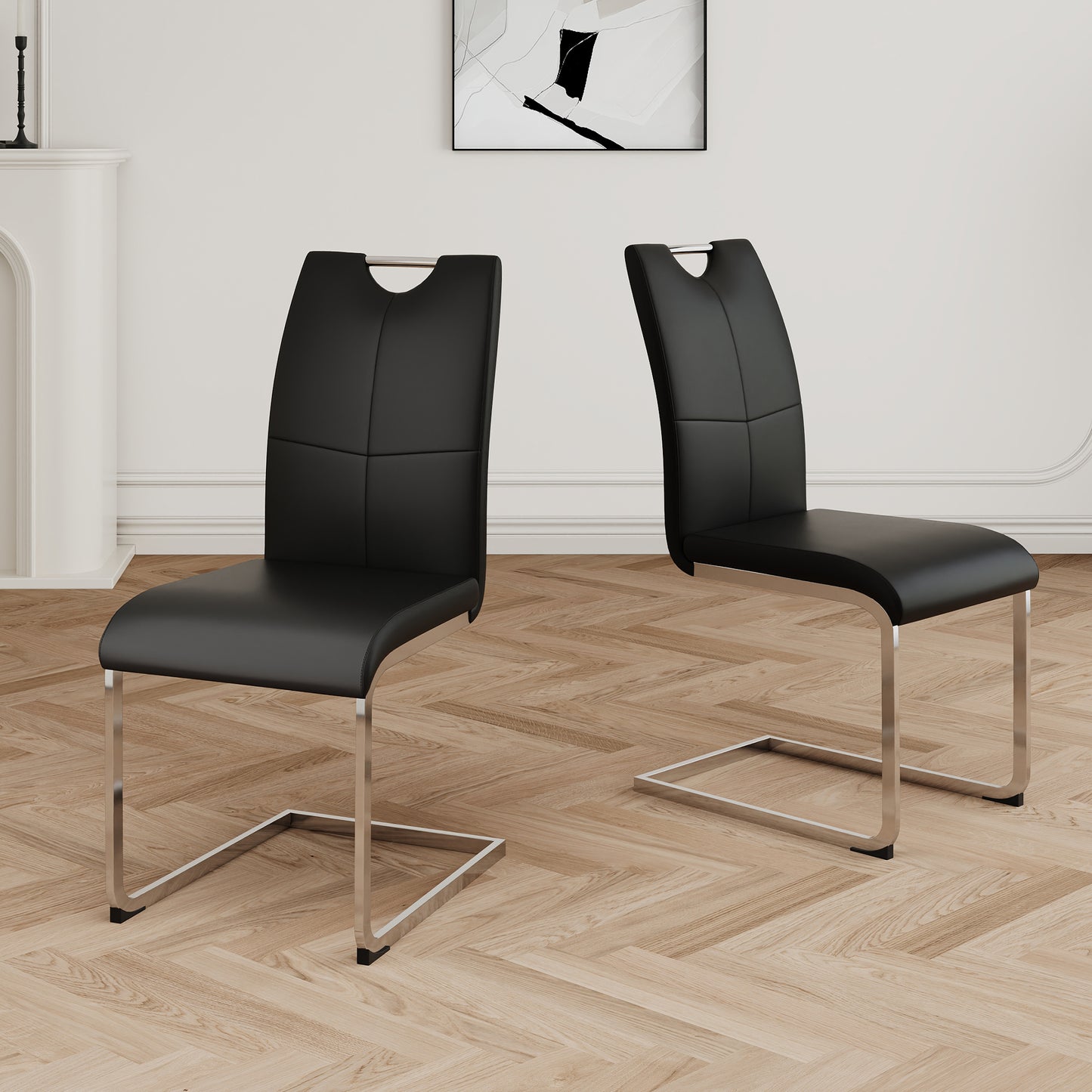 Modern Dining Chairs with Faux Leather Padded Seat Dining Living Room Chairs Upholstered Chair with Chrome Metal Legs Design for Kitchen, Living, Bedroom, Dining Room Side Chairs Set of 2 image 2