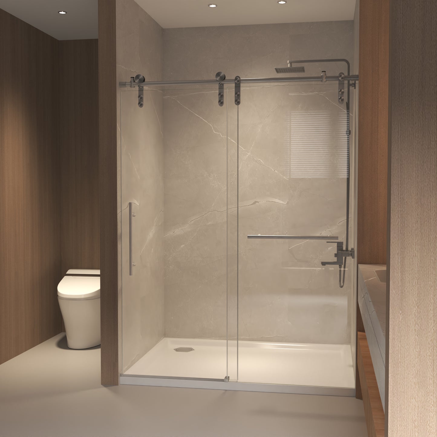 50-54" x 76" H Frameless Sliding Shower Door, 5/16" (8mm) Clear Tempered Glass, Stainless Steel Frame,Brushed Nickel image 3