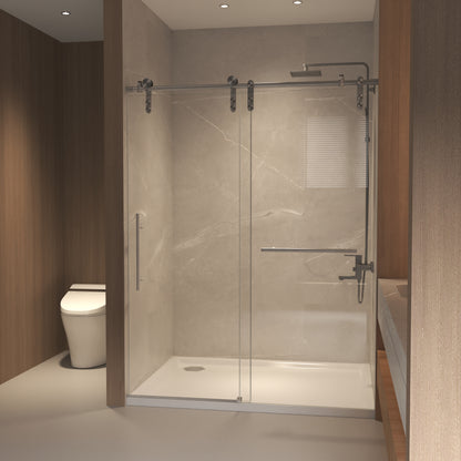 50-54" x 76" H Frameless Sliding Shower Door, 5/16" (8mm) Clear Tempered Glass, Stainless Steel Frame,Brushed Nickel image 3