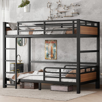 Twin XL over Twin XL Metal Bunk Bed/Metal Loft Bed,Separable Bunk Beds,with raised security fence,Walnut Color image 2