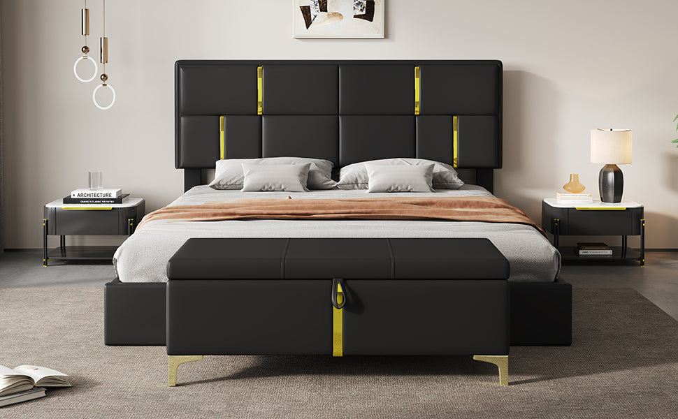 2-Pieces Bedroom Sets,Queen Size Upholstered Platform Bed with Hydraulic Storage System,Storage Ottoman with Metal Legs,Black(Old SKU:N733S207778B) image 12