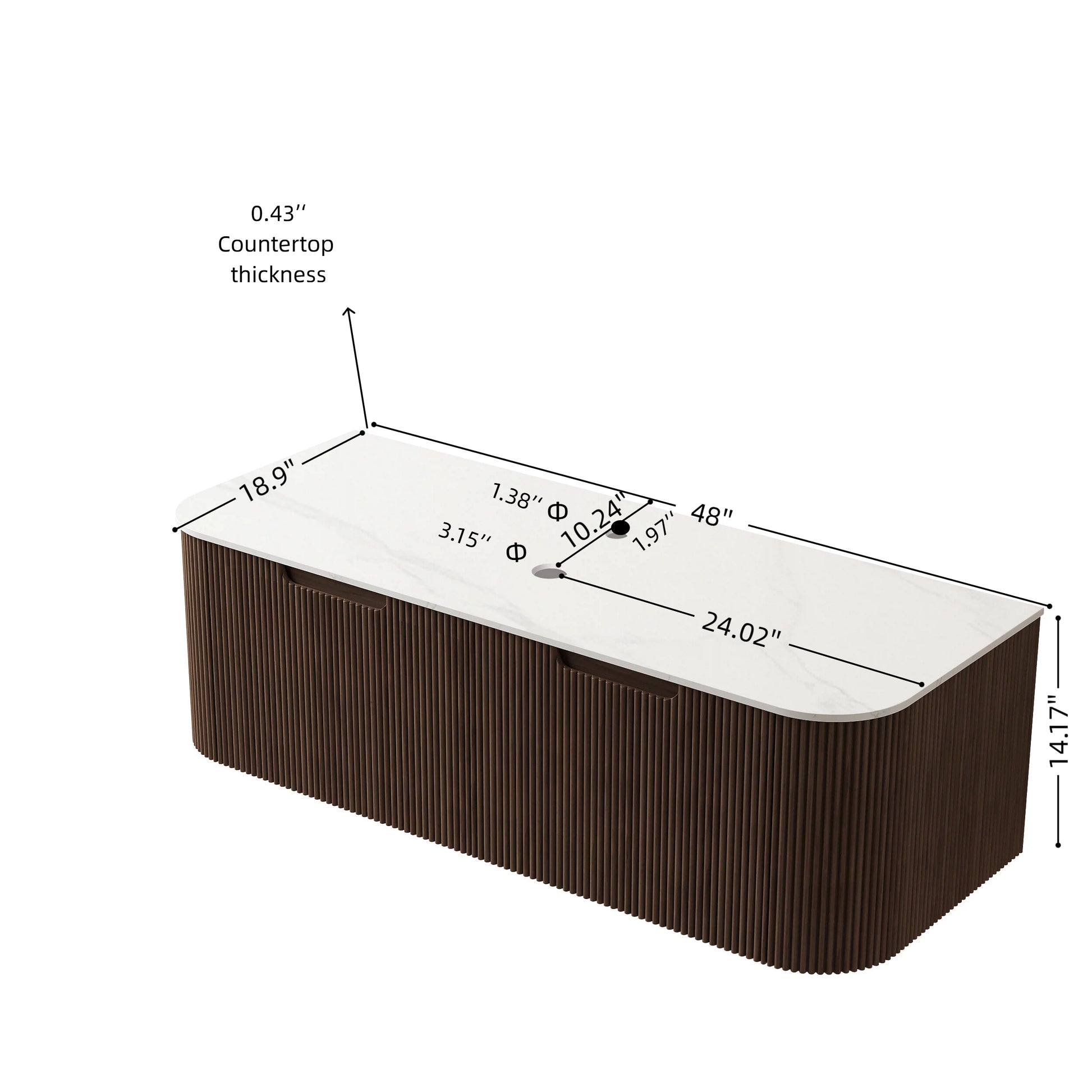 DINA 48'' Wall Mounted Plywood Cabinet with Carrara White Sintered Stone Countertop, Two Drawers, NO Basin, NO Faucet and Drain, Dark Walnut Woodgrain Color image 6