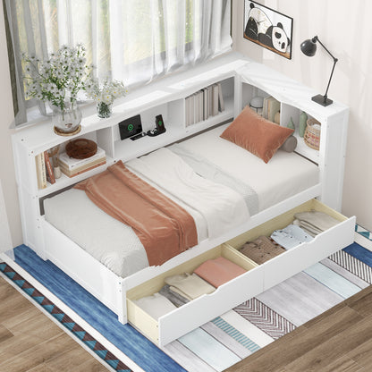 Twin Size Daybed with Two Storage Drawers, Storage Cabinets and USB Ports, White image 1