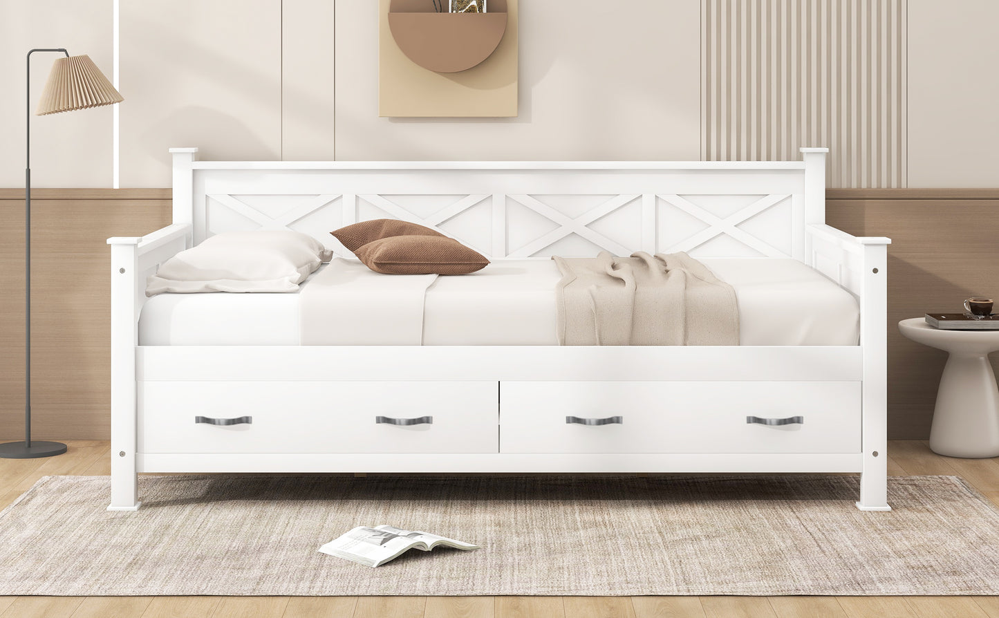 Twin Size Wooden Modern and Rustic Casual Style Daybed, Cream White image 6