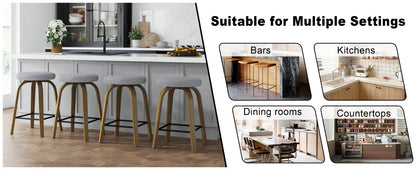 Swivel Bar Stools Set of 2, Counter Height Backless 26″ Bar Stool, Fabric Upholstered Seat, Sturdy Wood Legs and Metal Footrest, Mid-Century Modern Island Stools for Home Bars, Restaurants, Gray image 3