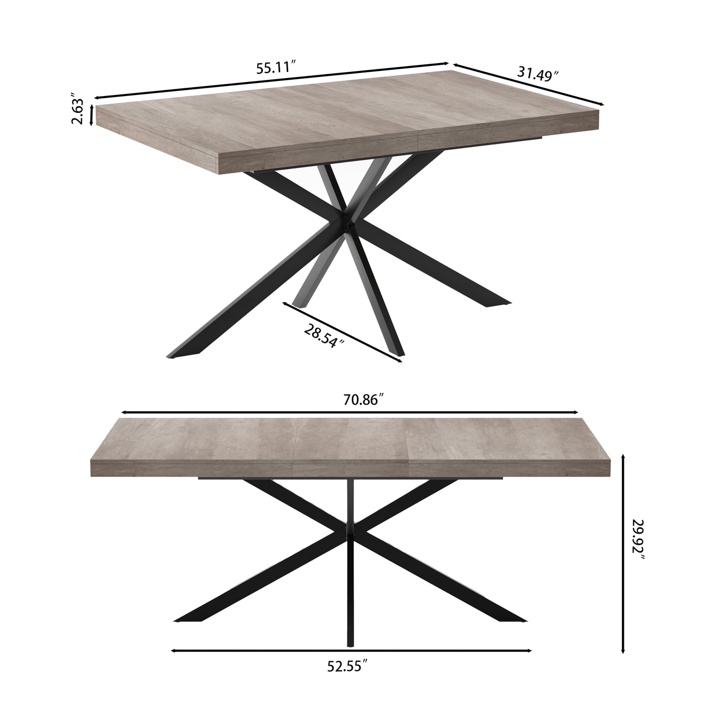 55.11"-70.86"Retro Rectangular Stretch Dining Table, Grey Carole Top With Same Color Embossed Center Plate,With Storage Box,Suitable for dining rooms, kitchens, and living rooms,Grey image 8
