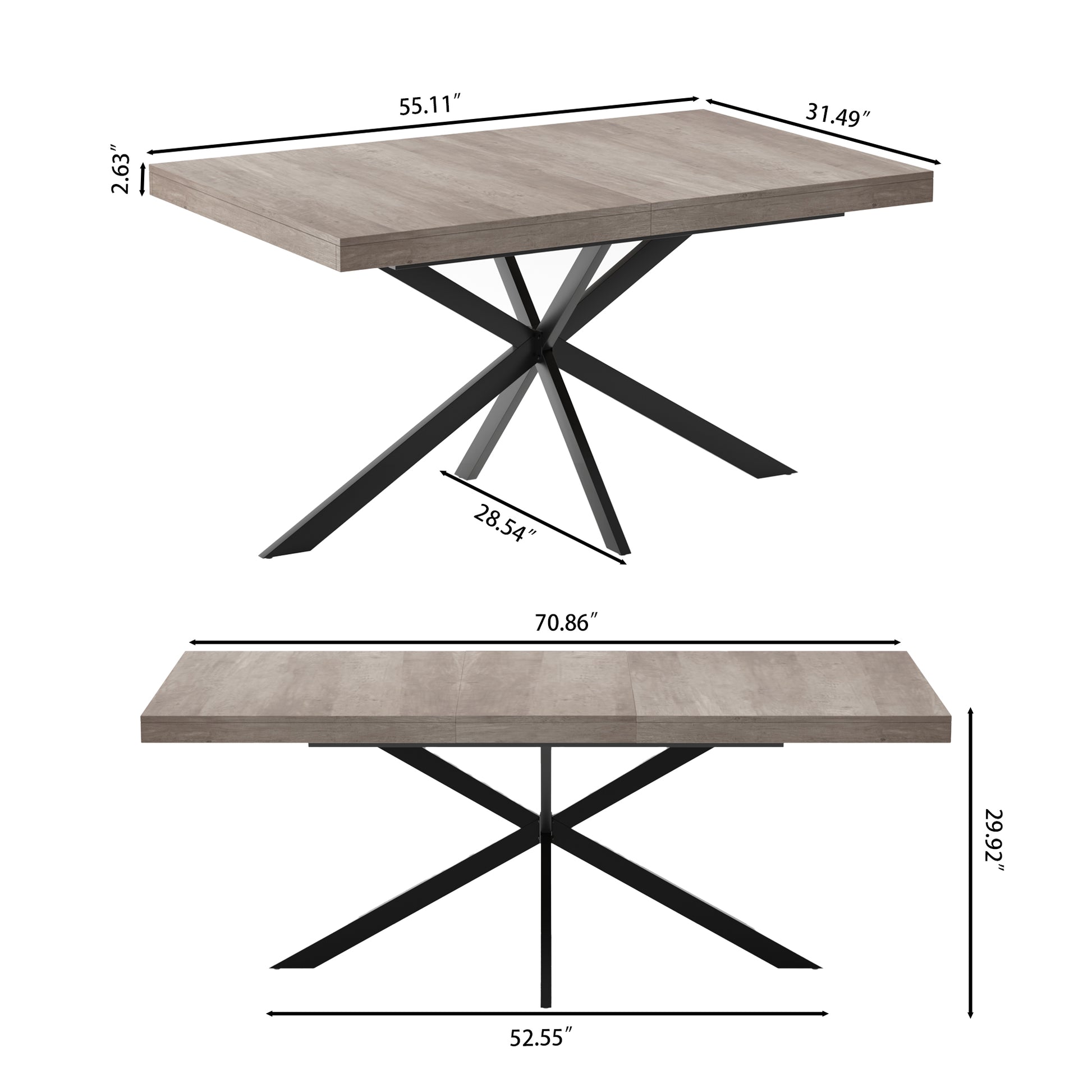 55.11"-70.86"Retro Rectangular Stretch Dining Table, Grey Carole Top With Same Color Embossed Center Plate,With Storage Box,Suitable for dining rooms, kitchens, and living rooms,Grey image 8