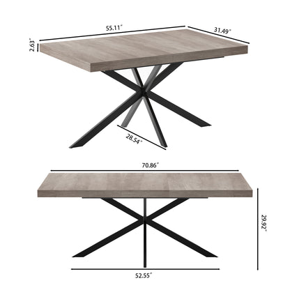 55.11"-70.86"Retro Rectangular Stretch Dining Table, Grey Carole Top With Same Color Embossed Center Plate,With Storage Box,Suitable for dining rooms, kitchens, and living rooms,Grey image 8