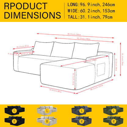 New2 96.9"Cloud Sectional Couch with L-Shape Chaise,Modern Modular Sofa with Deep Seat,Upholstered Couches for Living Room Bedroom,No Assembly Required,(Corduroy Fabric),Camel,left image 11