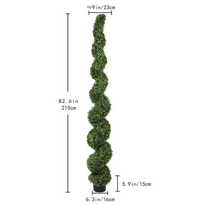 7FT Spiral Topiary Trees Artificial Outdoor Faux Boxwood Plants Large Twisted Green Potted Trees with Light Green Leaves for Garden Front Porch Patio Planter Decoration, 1pc/set image 3