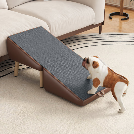 (UPGRADED) Dog Stairs for Small Dogs and Cats, Dog Ramp for Couch and Bed, Foldable 2-in-1 Wooden Pet Steps for Puppy, Split Ottoman Design (BROWN) image 1