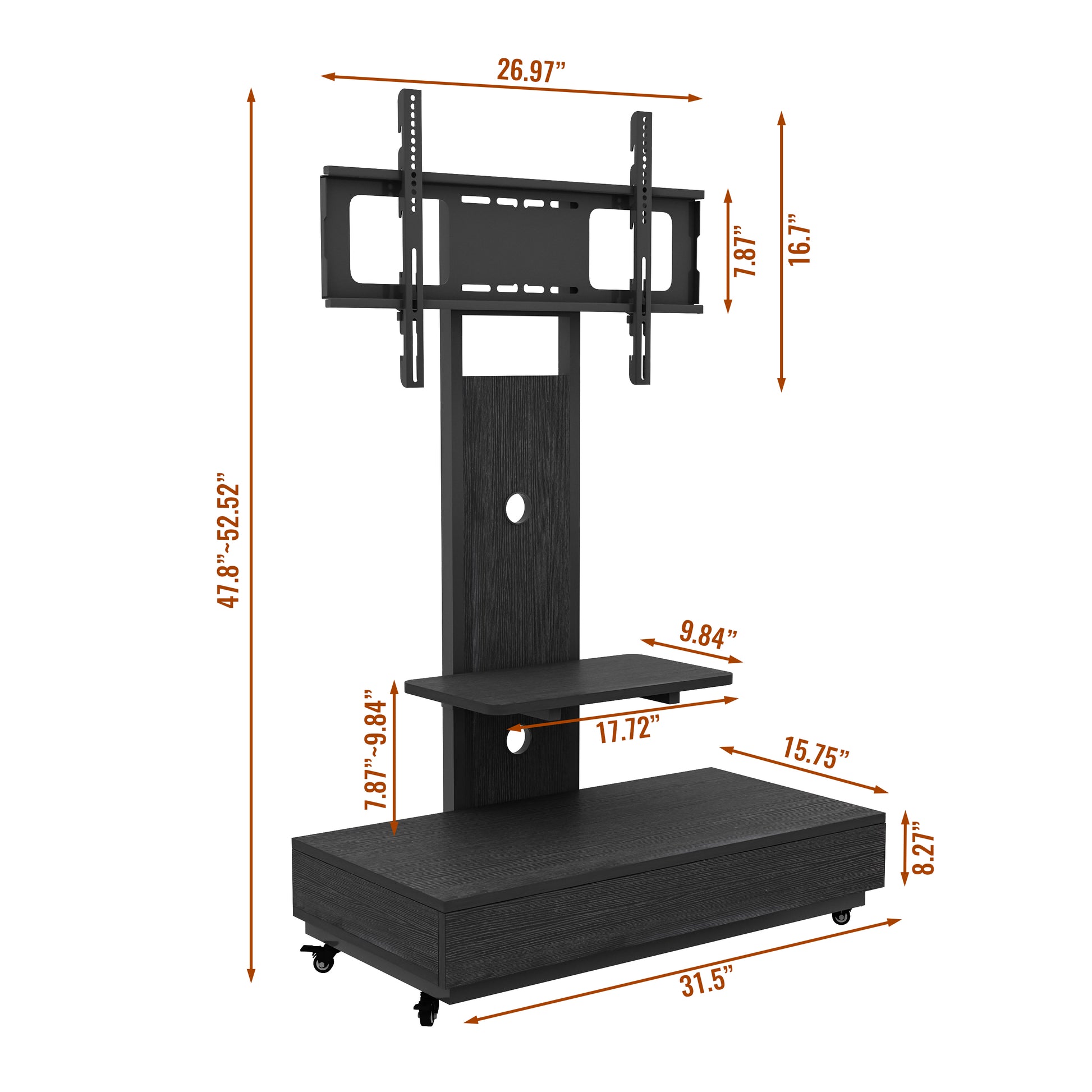 TV stand with push-pull drawer for Living Room, Bedroom,Offices,Mobile TV Cart for 32-75 inches,Floor Stand with Mount on Lockable Wheels,Black image 9
