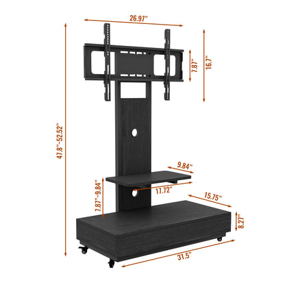 TV stand with push-pull drawer for Living Room, Bedroom,Offices,Mobile TV Cart for 32-75 inches,Floor Stand with Mount on Lockable Wheels,Black image 9
